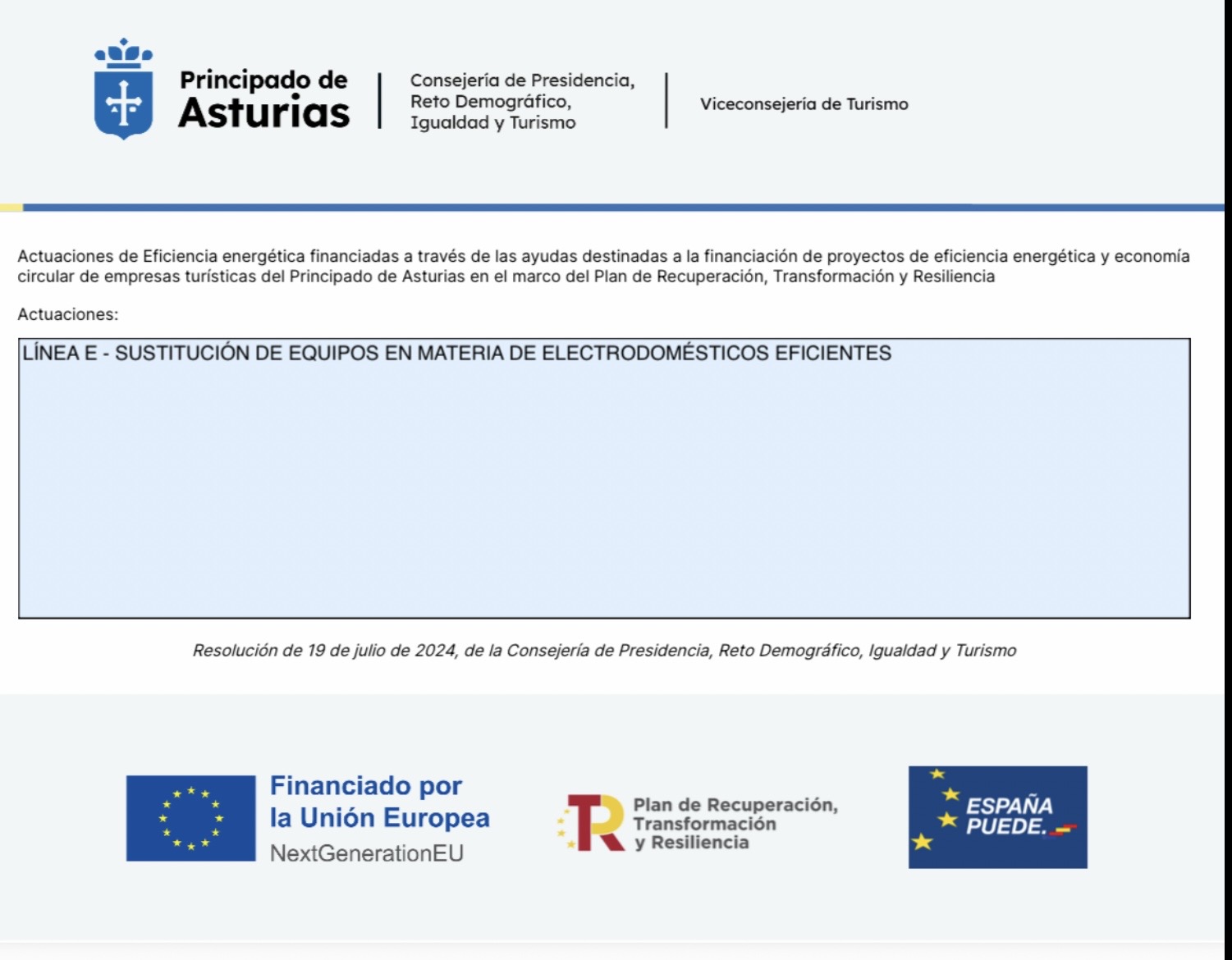 Actuaciones de Eficiencia energética financiadas a través de las ayudas destinadas a la financiación energética y economía circular de empresas turísticas de Prncipado de Asturias